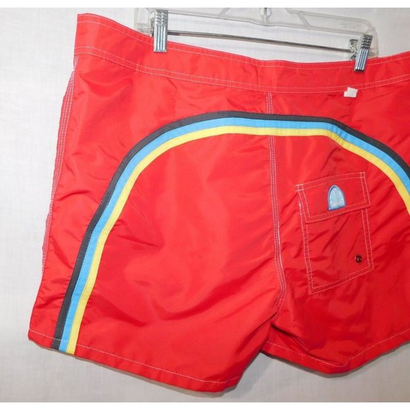 SUNDEK Mens 38 Red Rainbow Bum Swim Shorts Bathing Suit Board Shorts NEW w Tag - Picture 10 of 11